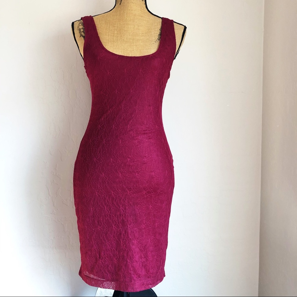 BarIII Maroon Lace Bodycon Dress S